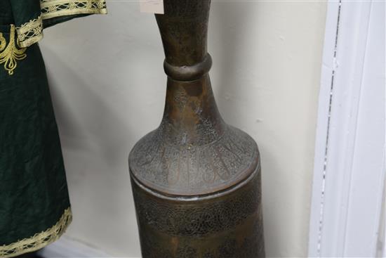 A large 19th century brass Islamic Mamluk revival vase, 45in.